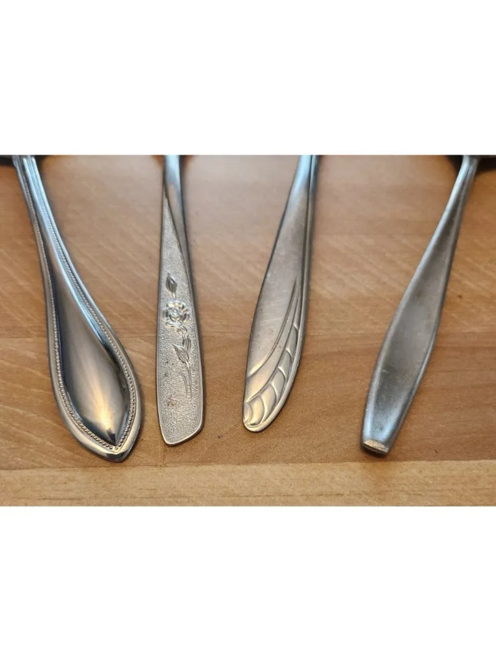 Set of 4 Mismatched Stainless Steel Serving Utensils Slotted Spoon, Forks, Ladle